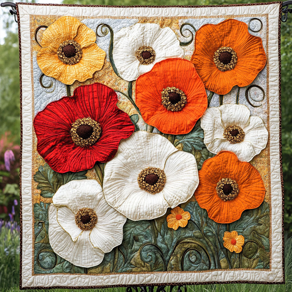 Whispering Poppies Quilted Blanket Cute Throw Blanket Gifts For Poppy Lovers
