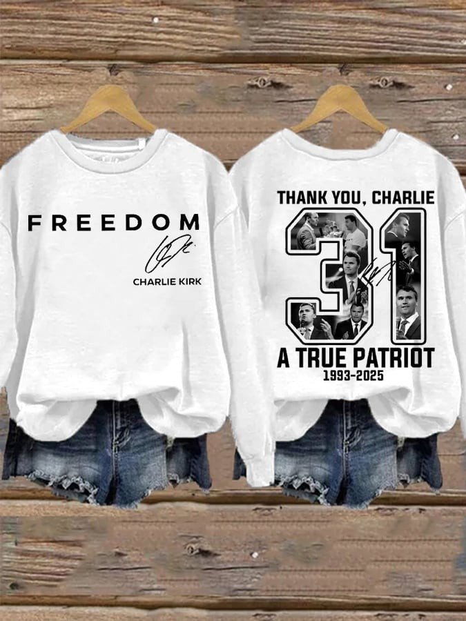 White Freedom Sweatshirt Charlie Kirk Sweatshirt TPUSA Merch Thank You Charlie 31 Apparel White Freedom Sweatshirt Charlie Kirk Sweatshirt TPUSA Merch Thank You Charlie 31 Apparel