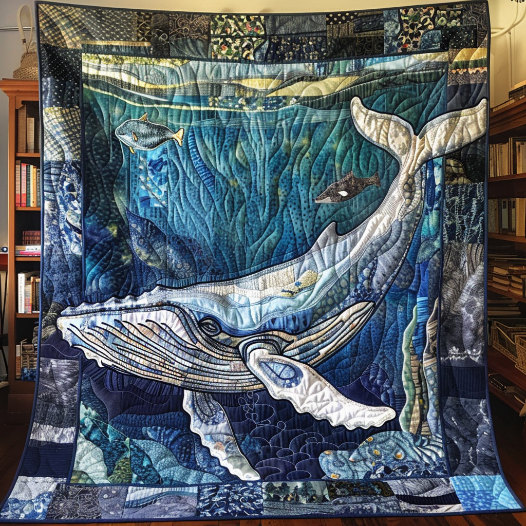 White Humpback Whale Quilted Blanket Cute Colorful Blanket Best Whale Gifts For Her