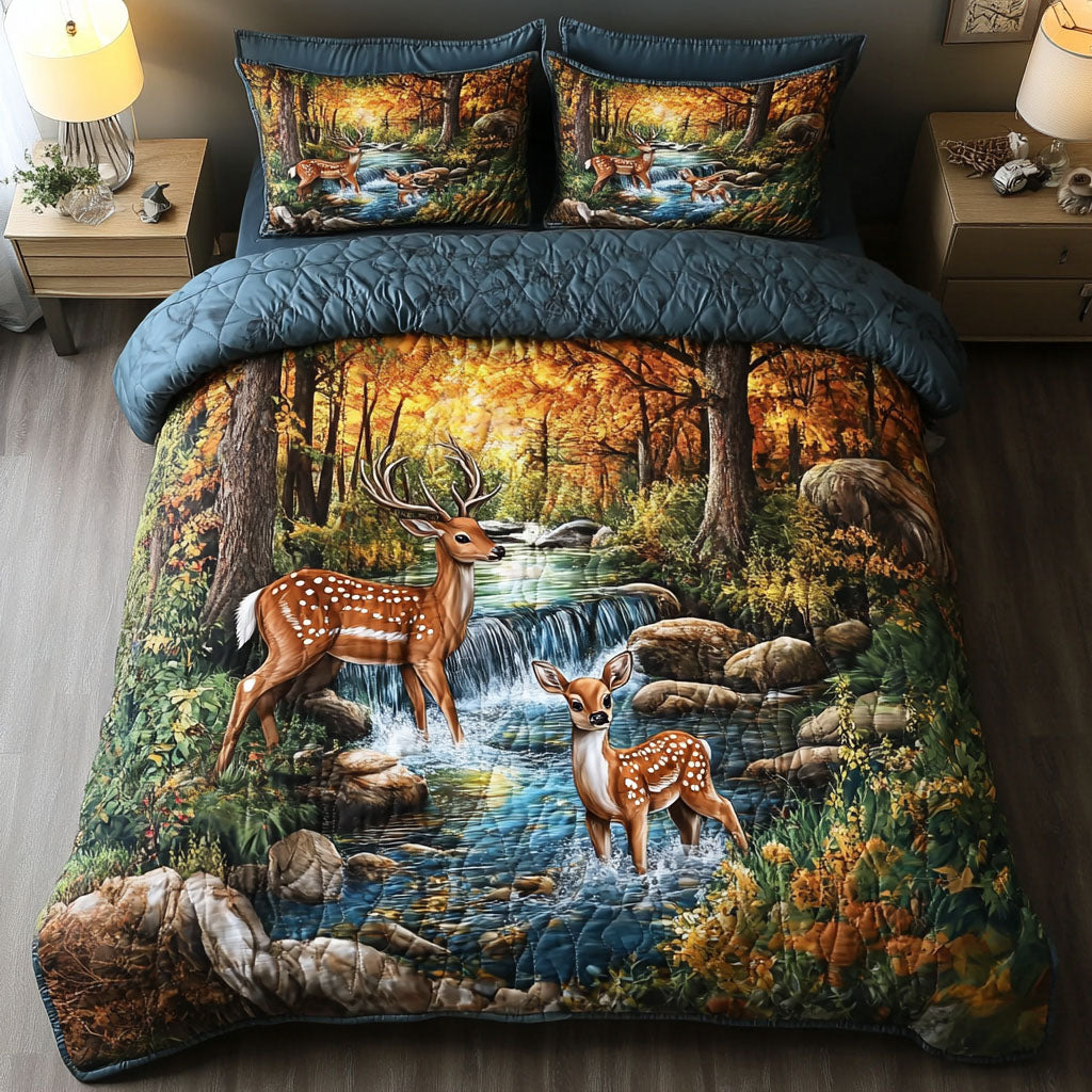White tailed Deer in Autumn Quilted Bedding Set Duvet Cover Bedspread Christmas Gifts For Deer Hunters White tailed Deer in Autumn Quilted Bedding Set Duvet Cover Bedspread Christmas Gifts For Deer Hunters