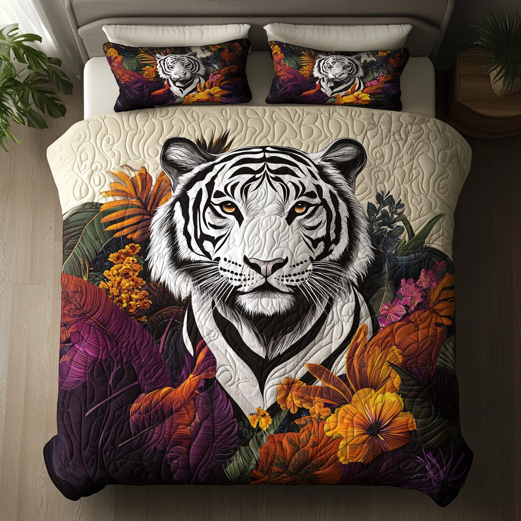 White Tiger Soul Quilted Bedding Set Duvet Cover Bed Sheet Set Birthday Gifts For Tiger Lovers White Tiger Soul Quilted Bedding Set Duvet Cover Bed Sheet Set Birthday Gifts For Tiger Lovers