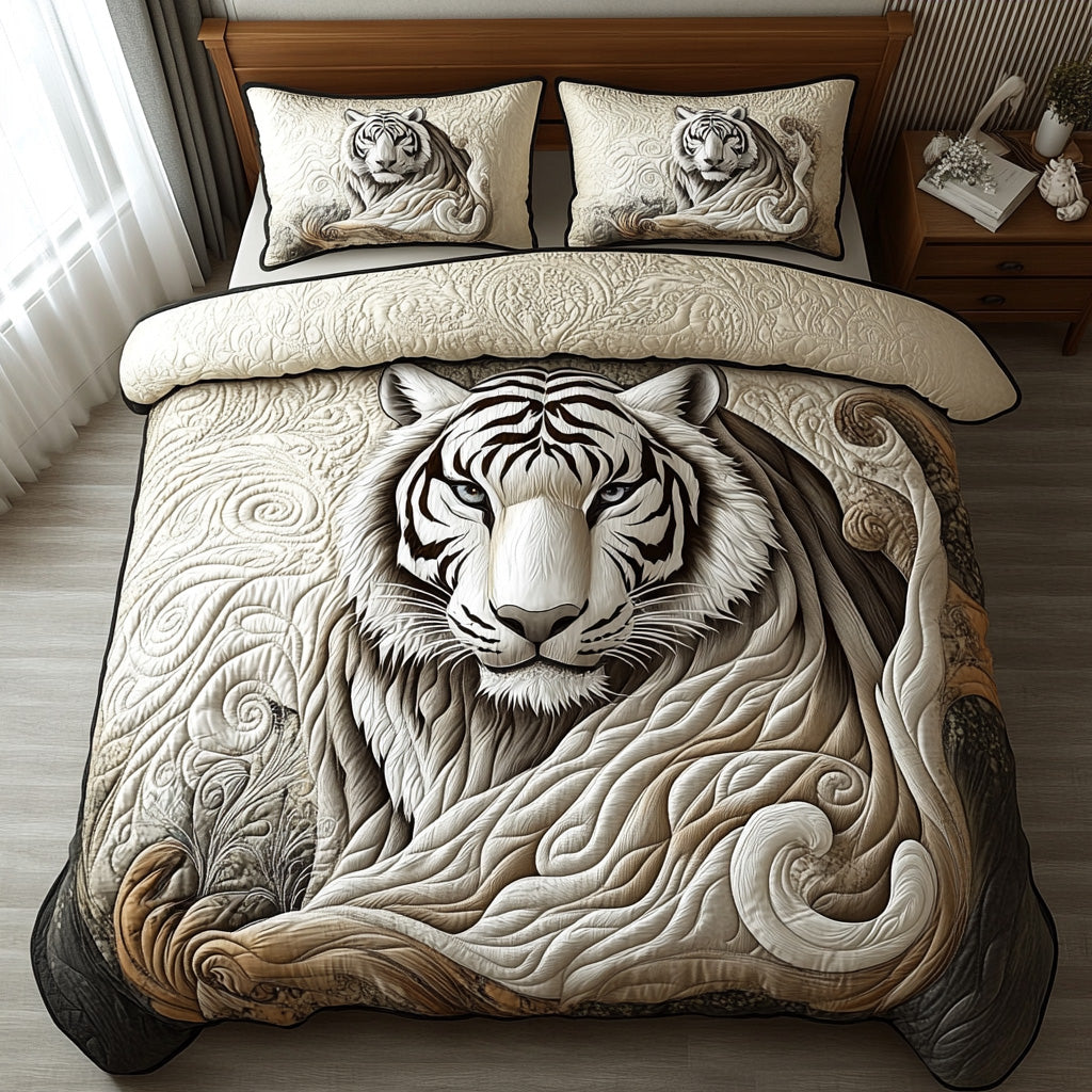 White Tiger Spirit Quilted Bedding Set Duvet Cover Bed Sheet Set Gifts For Tiger Lovers White Tiger Spirit Quilted Bedding Set Duvet Cover Bed Sheet Set Gifts For Tiger Lovers