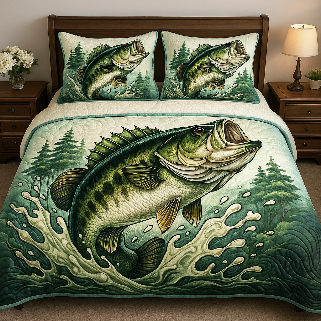Wild Bass Quilted Bedding Set Duvet Cover Bedspread Unique Fishing Giftsf Wild Bass Quilted Bedding Set Duvet Cover Bedspread Unique Fishing Giftsf