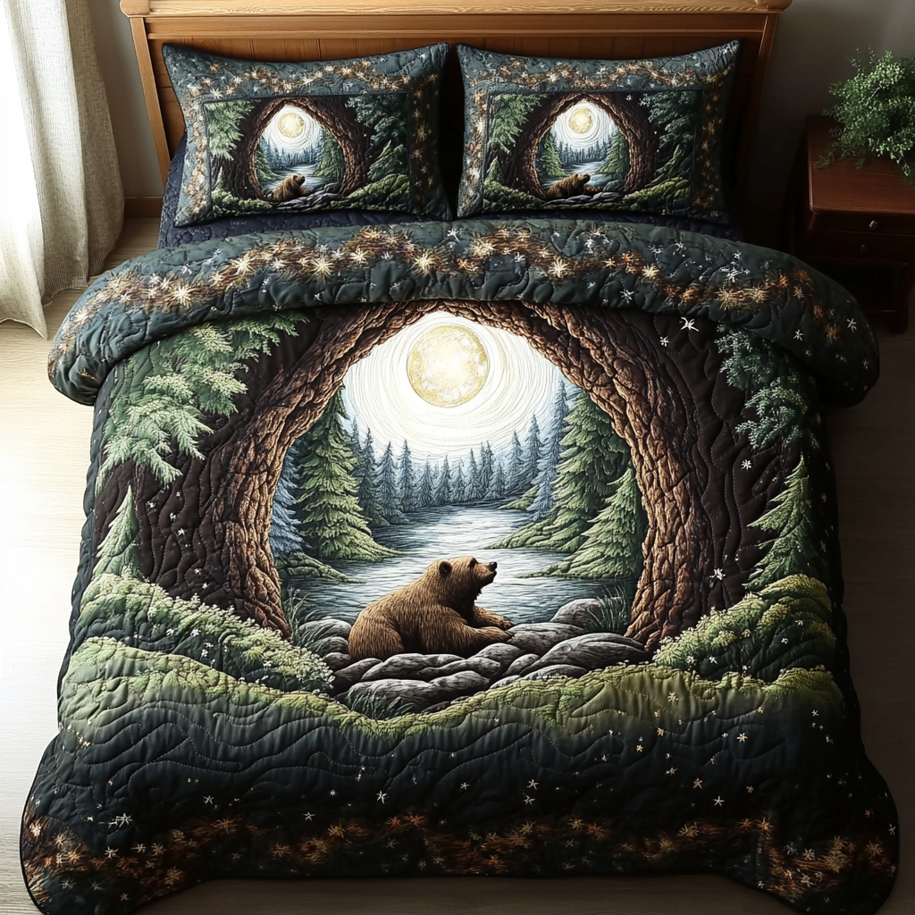 Wild Bear Quilted Bedding Set Duvet Cover Bedspreads Bear Gifts For Mom