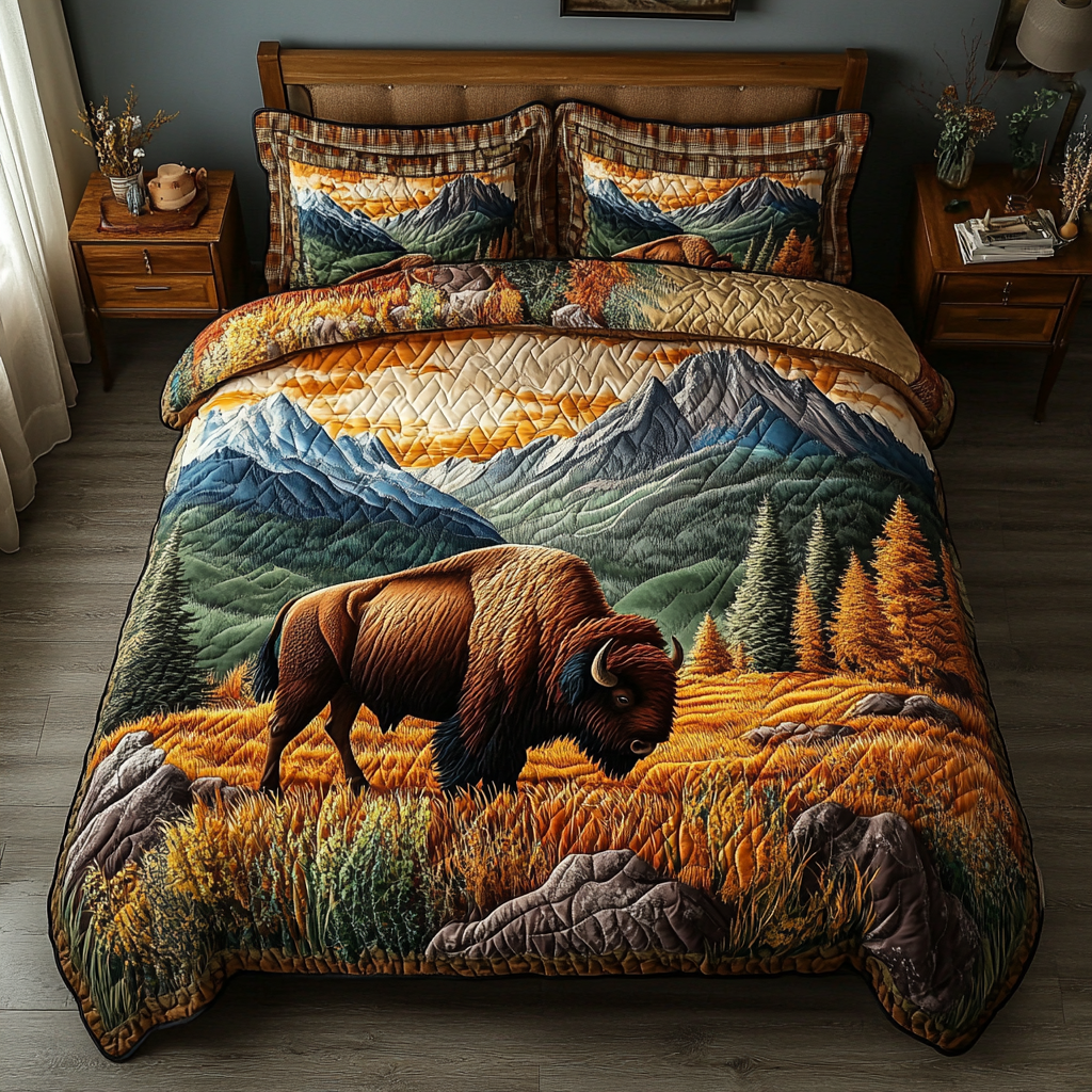 Wild Bison Quilted Bedding Set Duvet Cover Bedspread Bison Themed Gifts Wild Bison Quilted Bedding Set Duvet Cover Bedspread Bison Themed Gifts