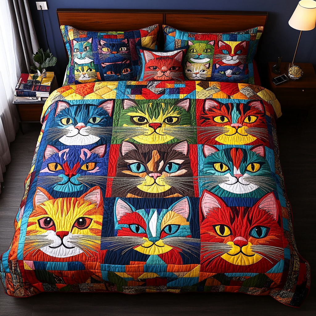 Wild Cat Quilted Bedding Set Duvet Cover Bed Sheet Set Custom Cat Gifts Wild Cat Quilted Bedding Set Duvet Cover Bed Sheet Set Custom Cat Gifts
