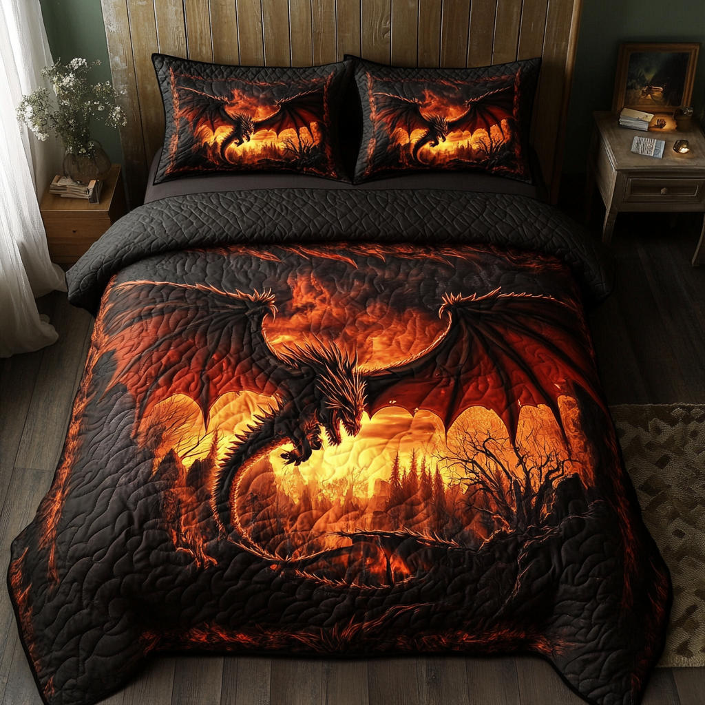 Wild Dragon Quilted Bedding Set Duvet Cover Bed Sheet Set Dragon Gifts For Dad Wild Dragon Quilted Bedding Set Duvet Cover Bed Sheet Set Dragon Gifts For Dad