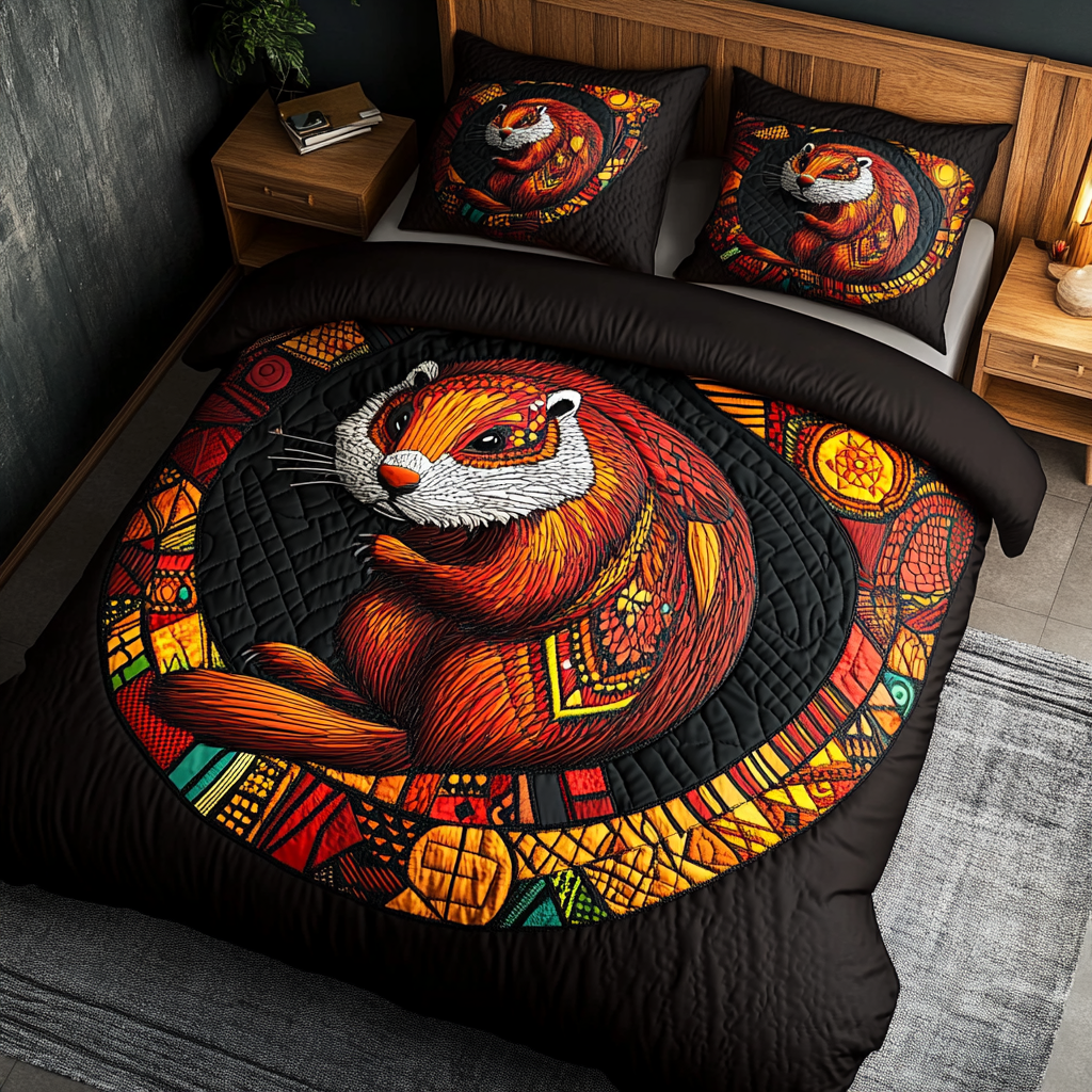 Wild Escape Quilted Bedding Set Duvet Cover Bedspread Beaver Themed Gifts Wild Escape Quilted Bedding Set Duvet Cover Bedspread Beaver Themed Gifts
