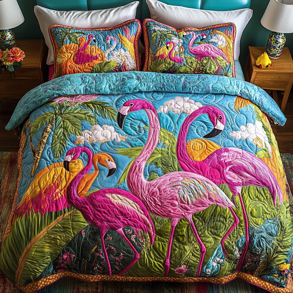 Wild Flamingo Quilted Bedding Set Duvet Cover Merch Gifts With Flamingos On Them Wild Flamingo Quilted Bedding Set Duvet Cover Merch Gifts With Flamingos On Them