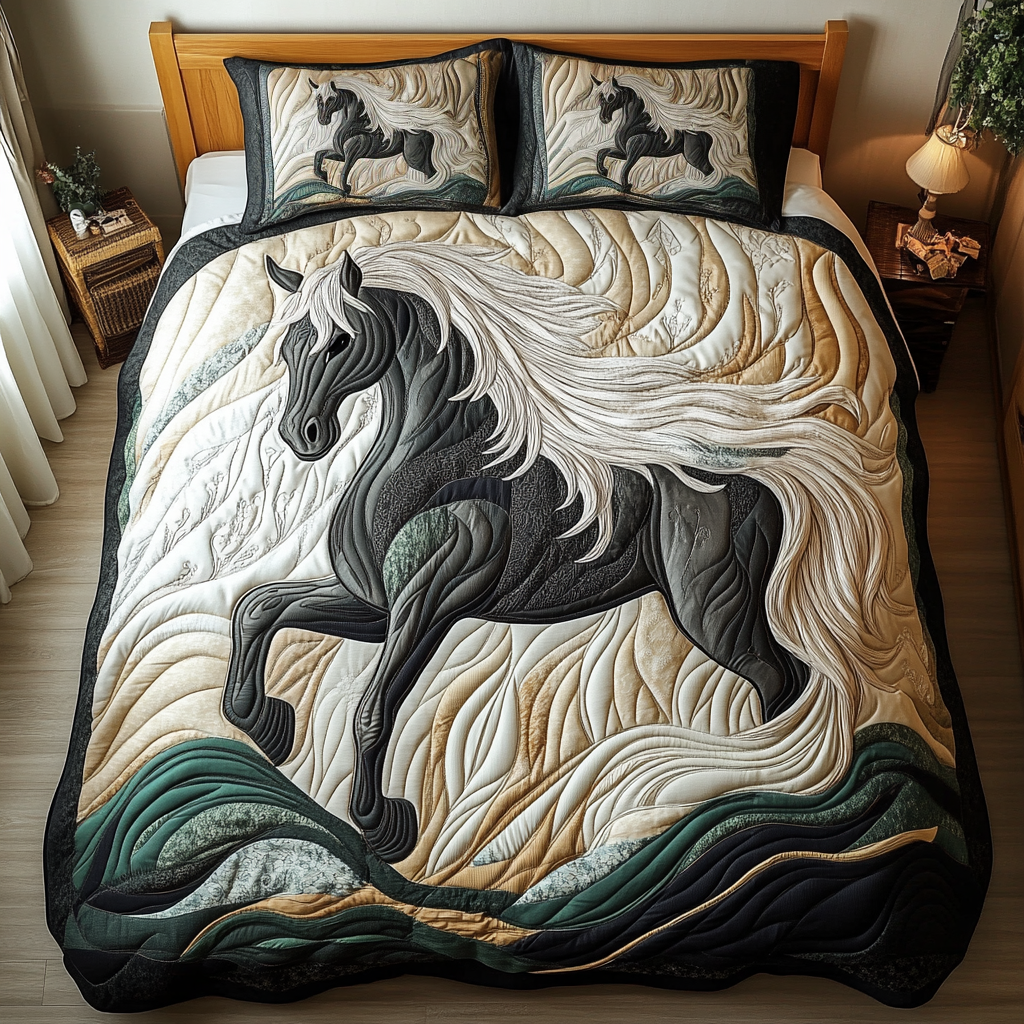 Wild Gallop Quilted Bedding Set Duvet Cover Bed Sheet Set Gifts For Someone Who Likes Horses