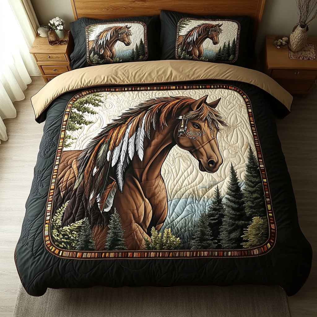 Wild Gallop Quilted Bedding Set Duvet Cover Bed Sheet Set Great Gifts For Horse Owners