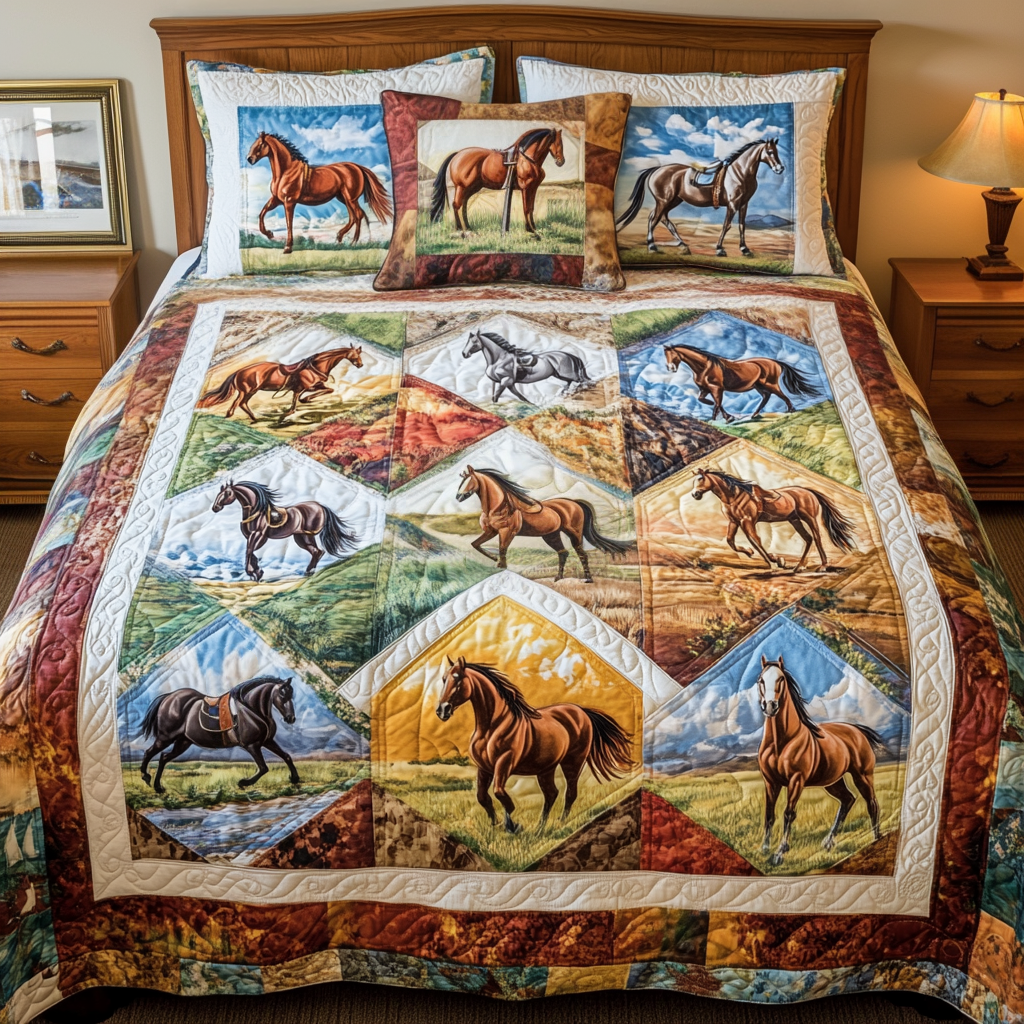 Wild Hoof Quilted Bedding Set Duvet Cover Bed Sheet Set Horse Themed Presents