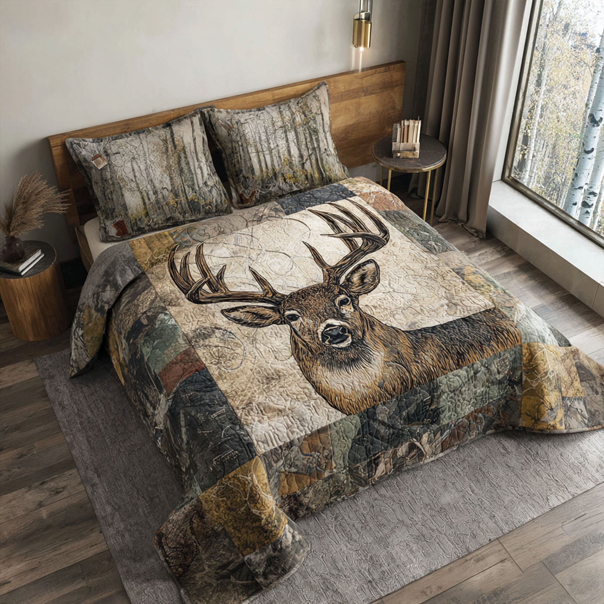 Wild Hunt Quilted Bedding Set Duvet Cover Bed Sheet Set Birthday Presents For Deer Lovers
