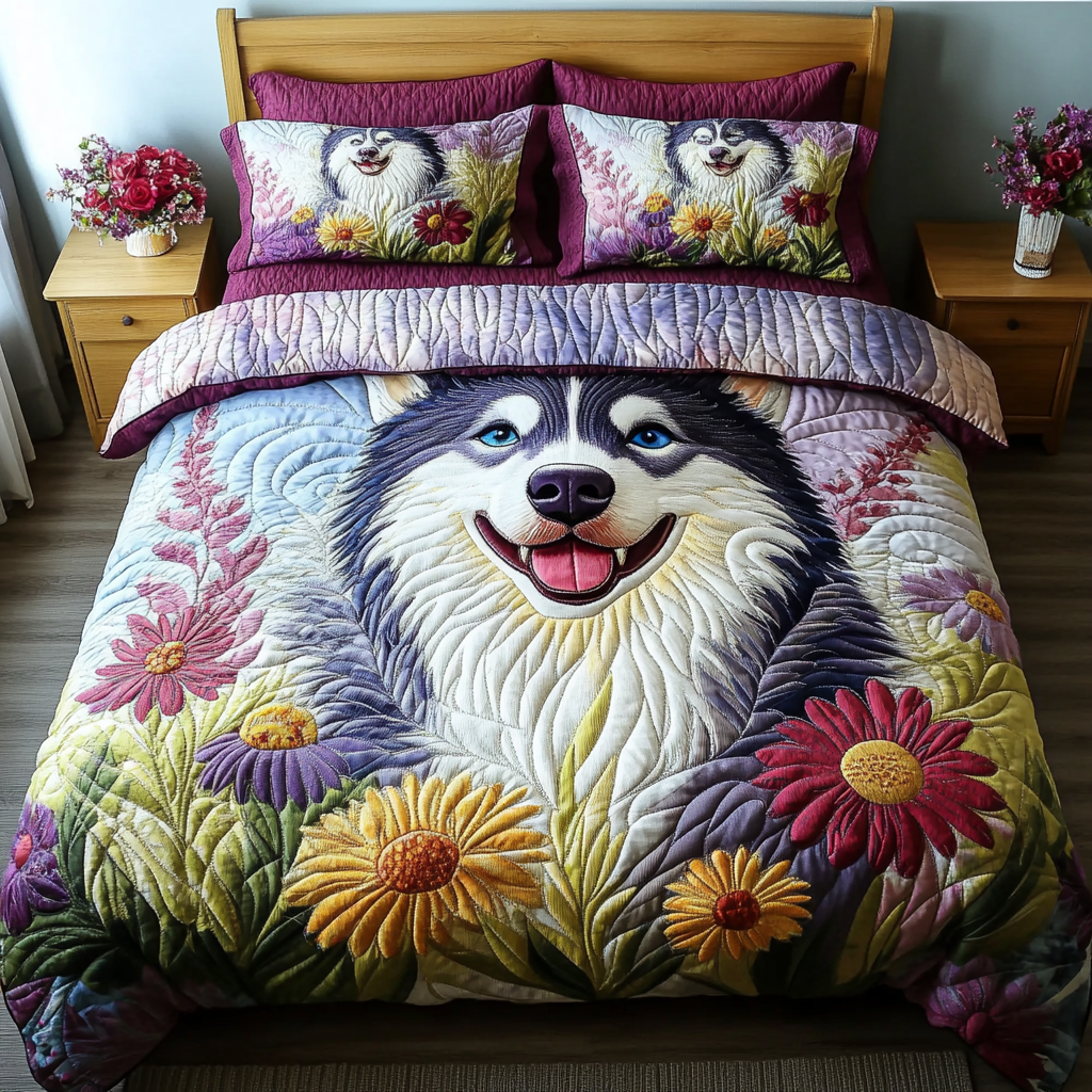 Wild Husky Quilted Bedding Set Duvet Cover Bed Sheet Set Gifts For Husky Dog Lovers Wild Husky Quilted Bedding Set Duvet Cover Bed Sheet Set Gifts For Husky Dog Lovers