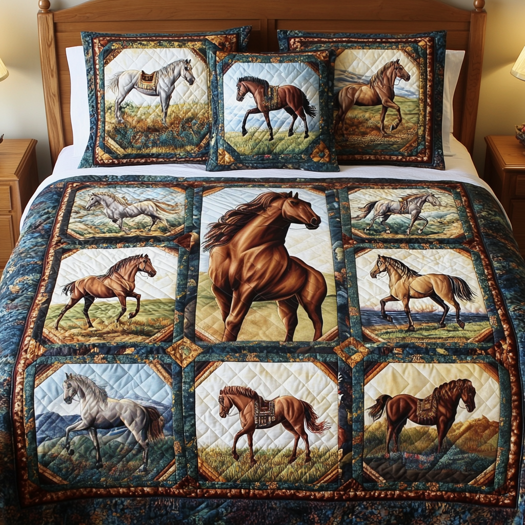 Wild Mane Quilted Bedding Set Duvet Cover Bed Sheet Set Horse Gifts For Equestrian Riders