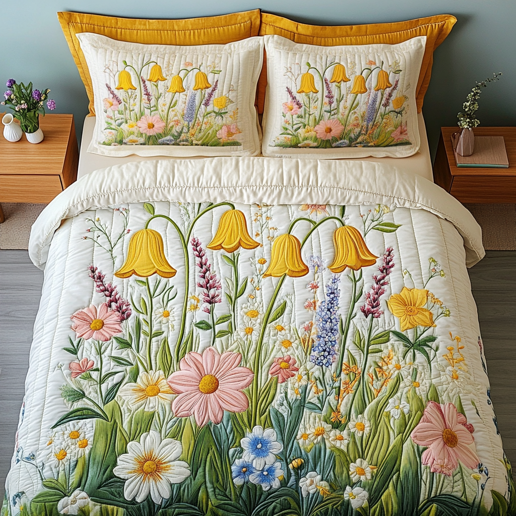 Wild Meadow Quilted Bedding Set Duvet Cover Bed Sheet Set Sunflower Gift Items Wild Meadow Quilted Bedding Set Duvet Cover Bed Sheet Set Sunflower Gift Items