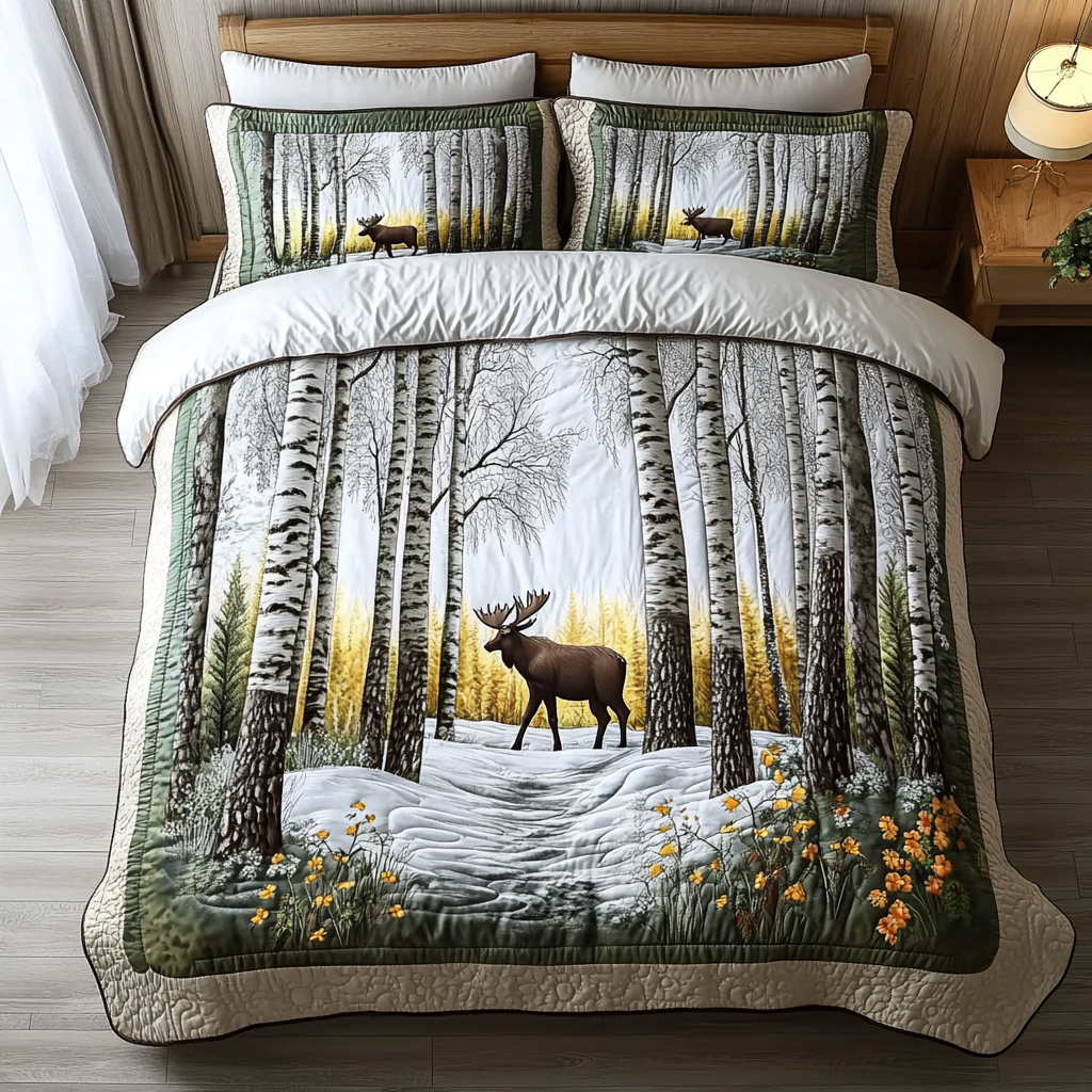 Wild Moose Quilted Bedding Set Duvet Cover Bed Sheet Set Christmas Gifts For Gf Wild Moose Quilted Bedding Set Duvet Cover Bed Sheet Set Christmas Gifts For Gf