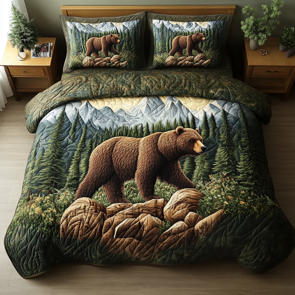 Wild Spirit Quilted Bedding Set Duvet Cover Bed Sheet Set Gifts For Bear Lovers Wild Spirit Quilted Bedding Set Duvet Cover Bed Sheet Set Gifts For Bear Lovers
