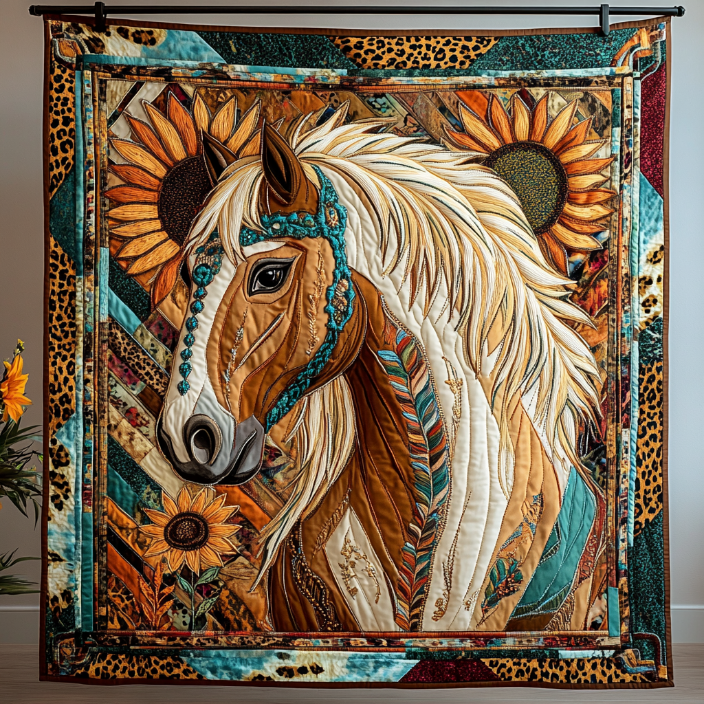 Wild Spirit Quilted Blanket Cute Colorful Blanket Christmas Horse Gifts For Women