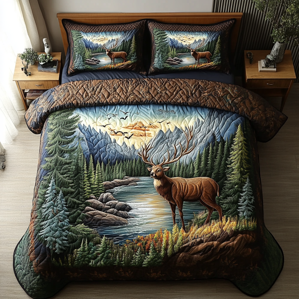 Wild Stag Quilted Bedding Set Duvet Cover Bed Sheet Set Deer Related Gifts Wild Stag Quilted Bedding Set Duvet Cover Bed Sheet Set Deer Related Gifts