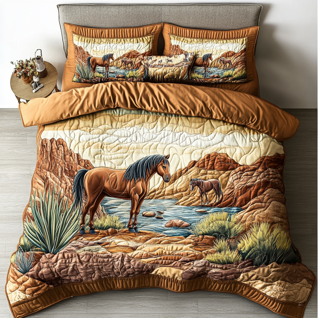 Wild Stallion Quilted Bedding Set Duvet Cover Bed Sheet Set Cool Horse Gifts