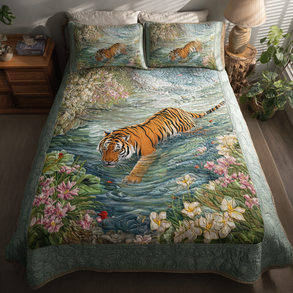 Wild Tiger Quilted Bedding Set Duvet Cover Bed Sheet Set Tiger Gifts Father's Day Wild Tiger Quilted Bedding Set Duvet Cover Bed Sheet Set Tiger Gifts Father's Day