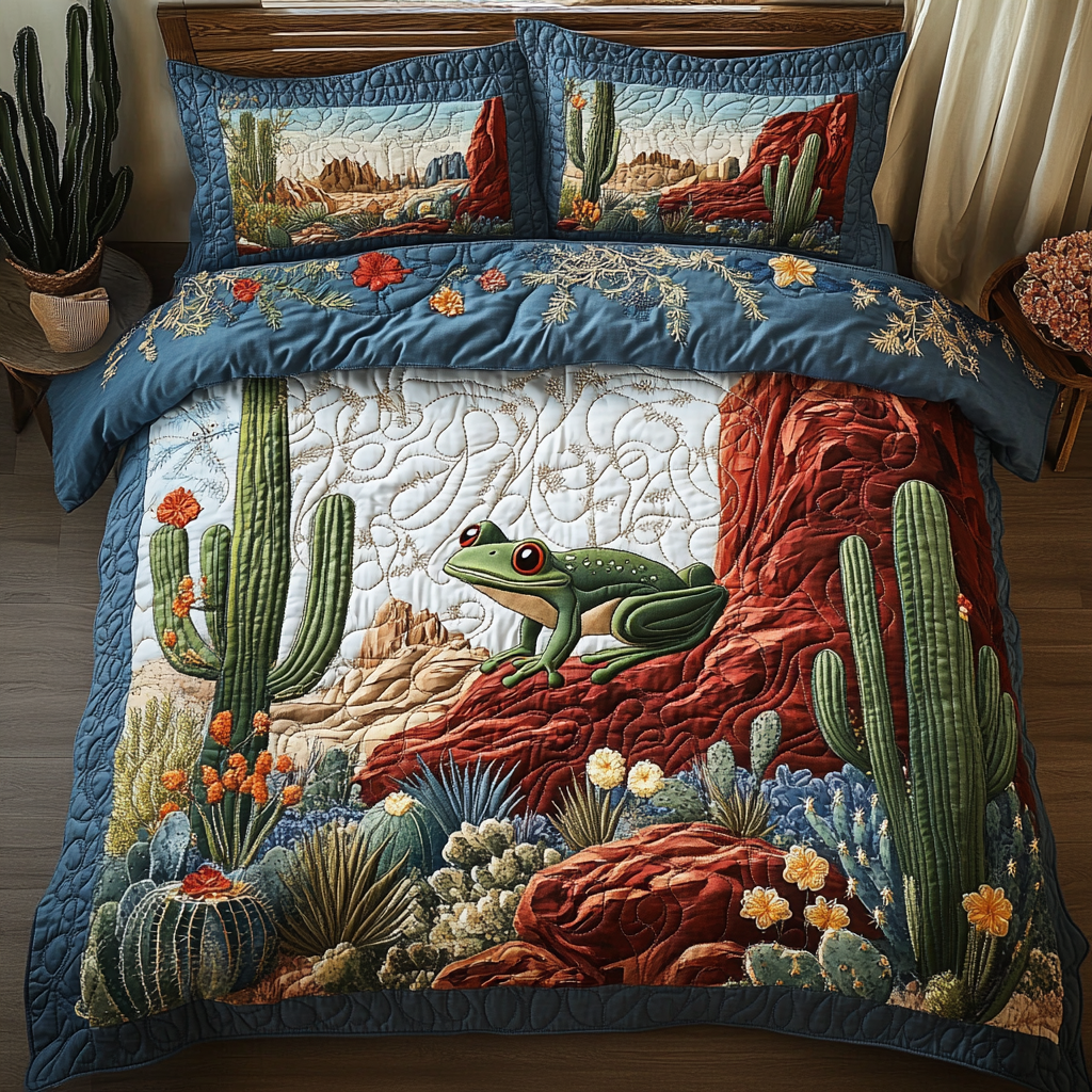 Wild West Frog Quilted Bedding Set Duvet Cover Bed Sheet Set Gifts For Cactus Lovers Wild West Frog Quilted Bedding Set Duvet Cover Bed Sheet Set Gifts For Cactus Lovers