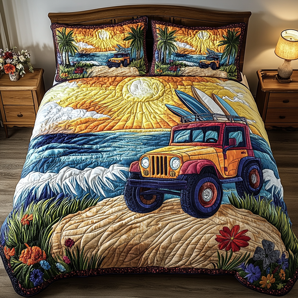 Wild Wheels Quilted Bedding Set Duvet Cover Bed Sheet Set Jeep Christmas Gifts