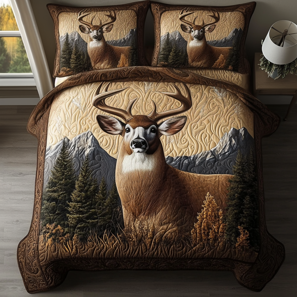 Wilderness Deer Quilted Bedding Set Duvet Cover Bedspread Deer Hunters Gifts For Husband