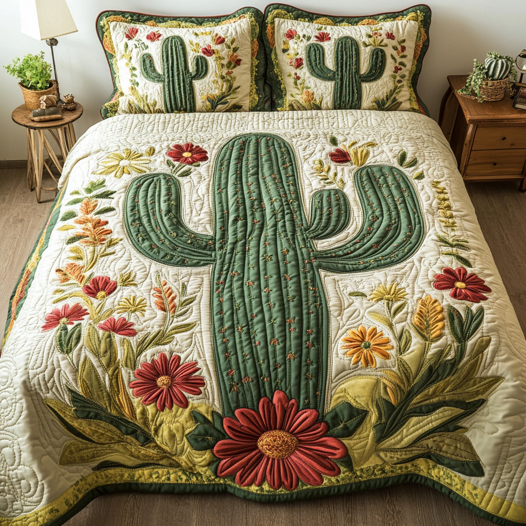 Wildflower Cactus Quilted Bedding Set Duvet Cover Bed Sheet Set Cactus Themed Birthday Presents Wildflower Cactus Quilted Bedding Set Duvet Cover Bed Sheet Set Cactus Themed Birthday Presents