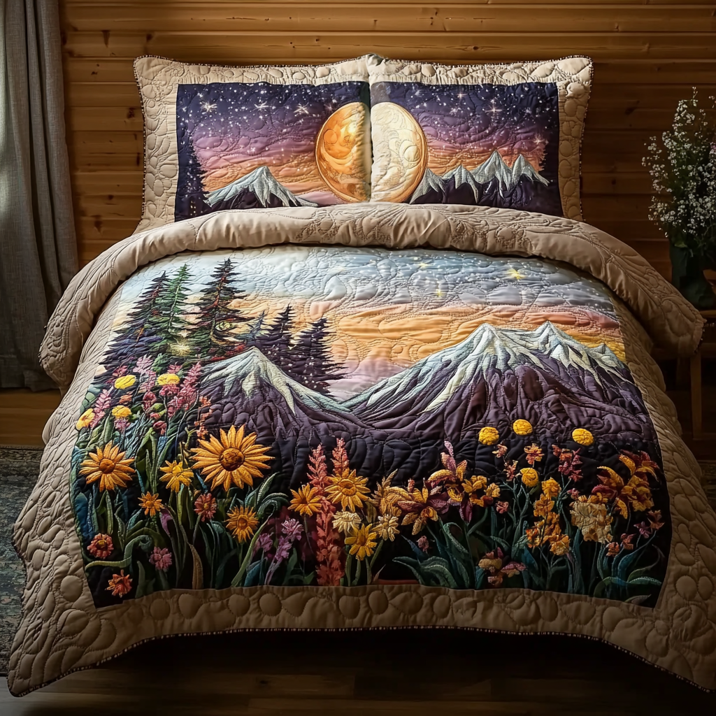 Wildflower Mountain Landscape Quilted Bedding Set Duvet Cover Merch Christmas Present For Brother In Law Wildflower Mountain Landscape Quilted Bedding Set Duvet Cover Merch Christmas Present For Brother In Law