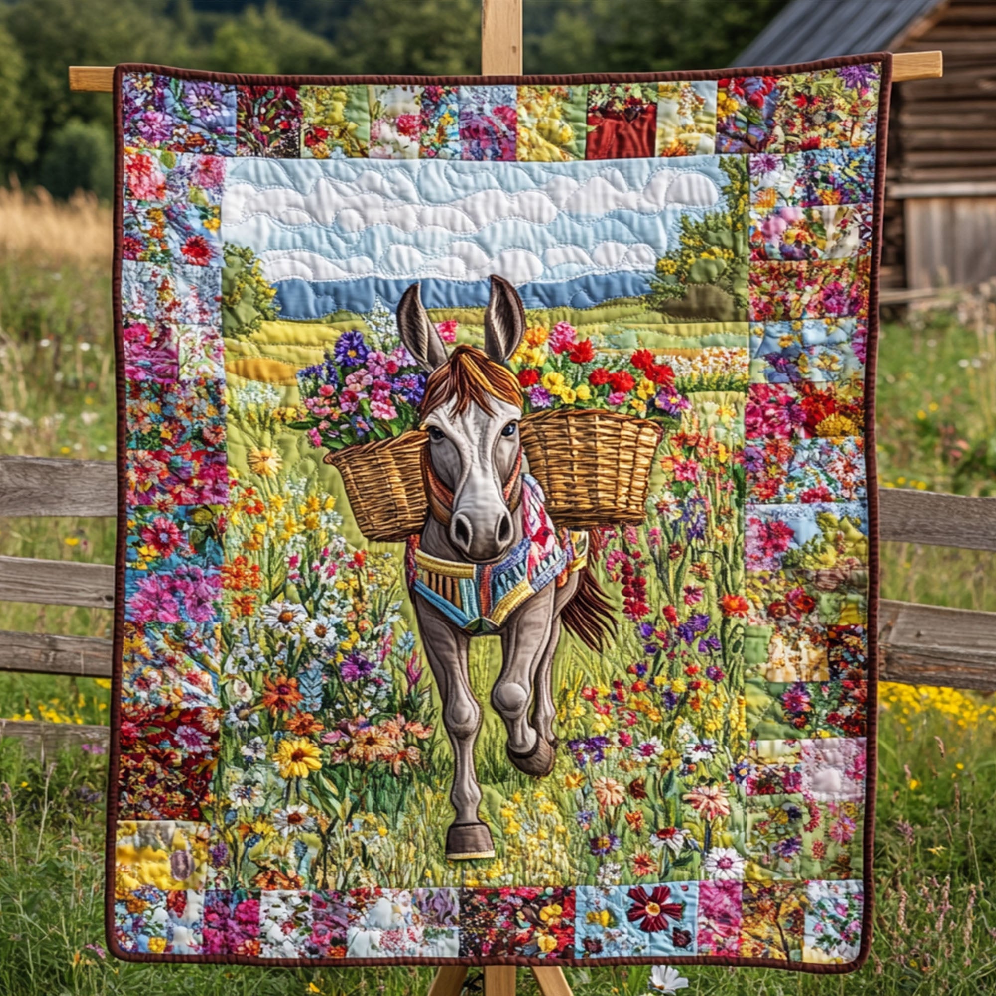 Wildflower Walk Quilted Blanket Cute Throw Blanket Donkey Themed Gifts Wildflower Walk Quilted Blanket Cute Throw Blanket Donkey Themed Gifts
