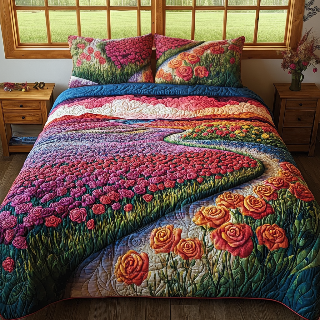 Wilflower Rose Path Quilted Bedding Set Duvet Cover Merch Xmas Gift For Brother In Law