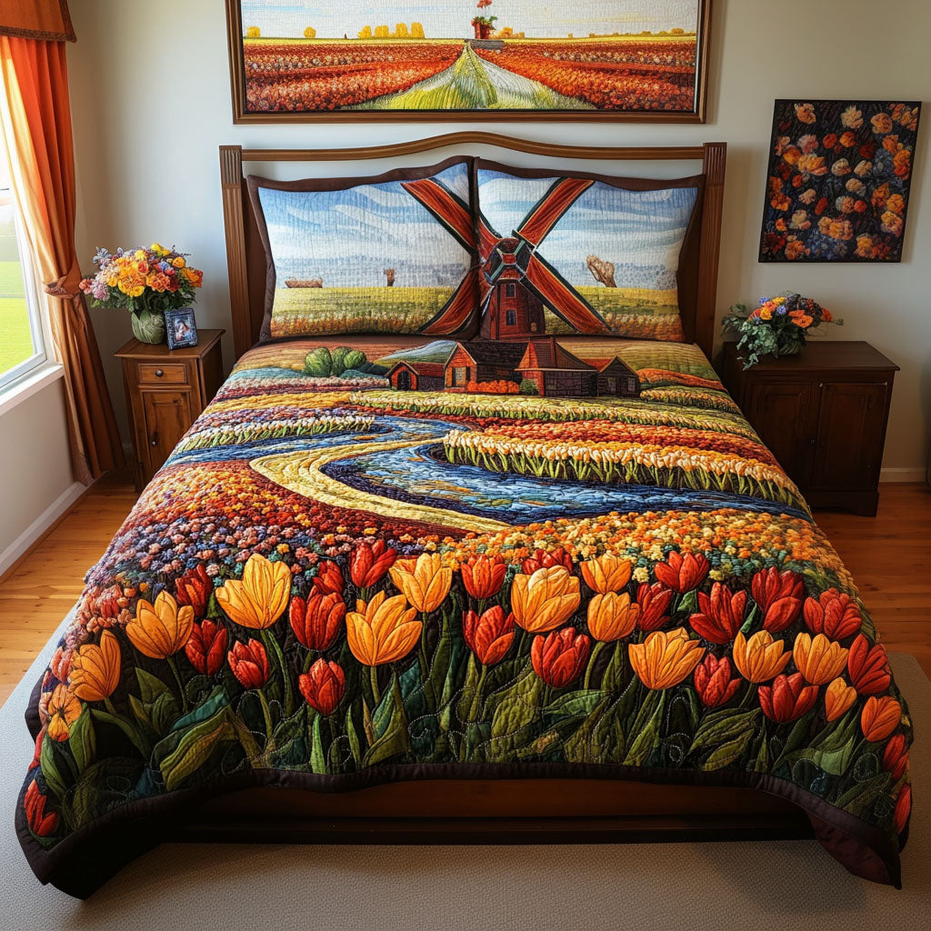 Windmill Blooms Quilted Bedding Set Duvet Cover Bedspread Farming Gifts For Her Windmill Blooms Quilted Bedding Set Duvet Cover Bedspread Farming Gifts For Her