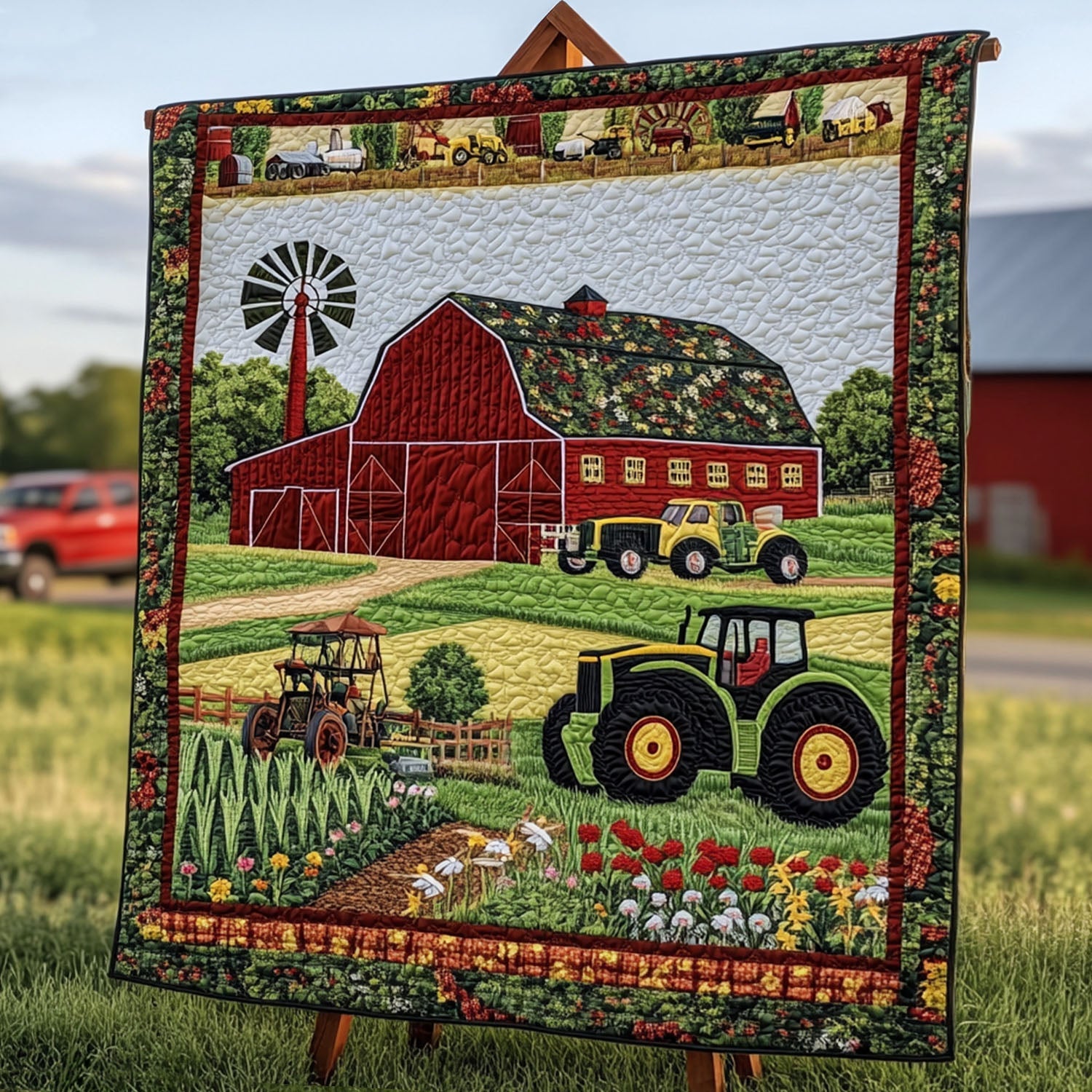 Windmill Meadow Quilted Blanket Cute Throw Blanket Tractor Gifts For Adults Windmill Meadow Quilted Blanket Cute Throw Blanket Tractor Gifts For Adults