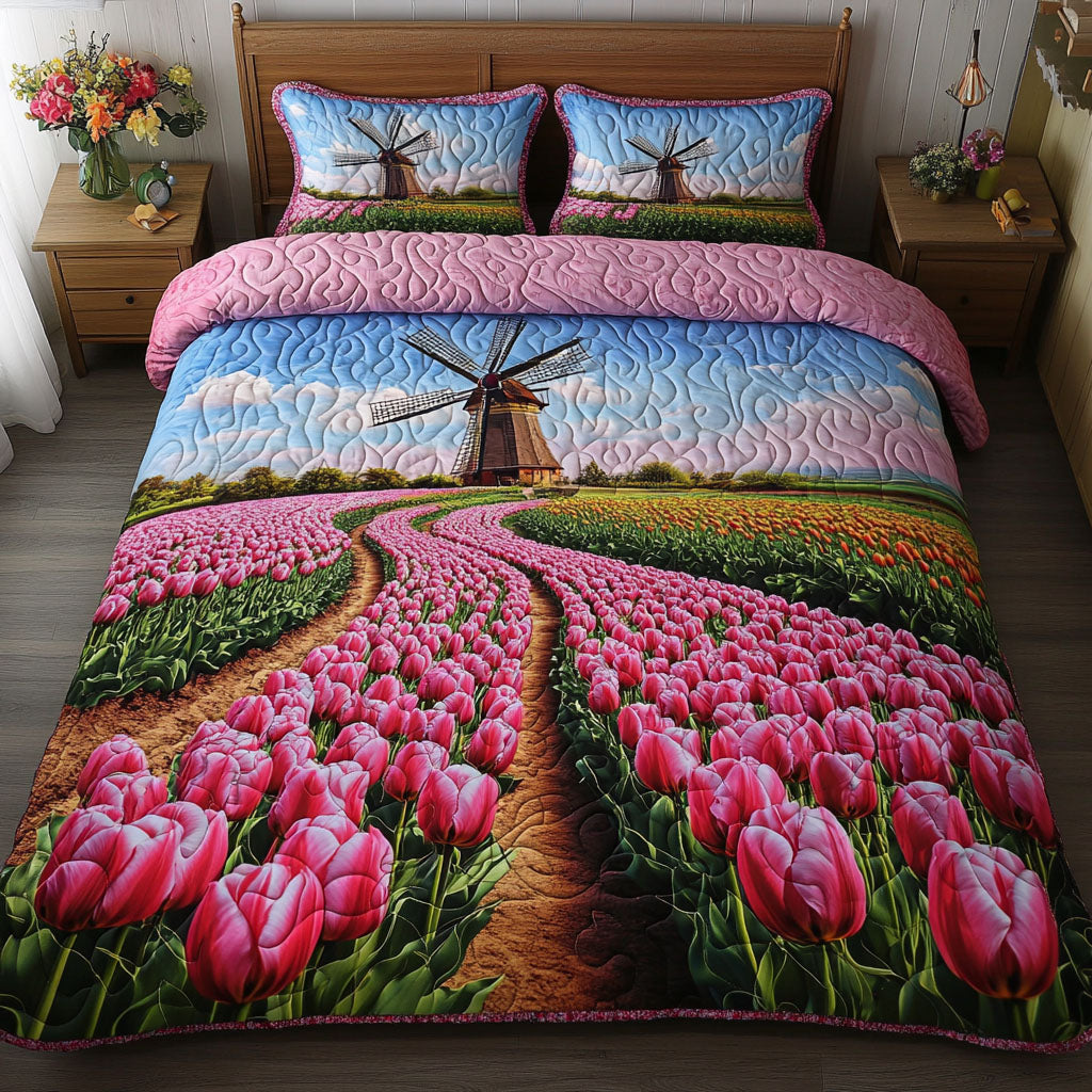 Windmill Petal Road Quilted Bedding Set Duvet Cover Bed Sheet Set Christmas Gifts For Tulip Lovers Windmill Petal Road Quilted Bedding Set Duvet Cover Bed Sheet Set Christmas Gifts For Tulip Lovers