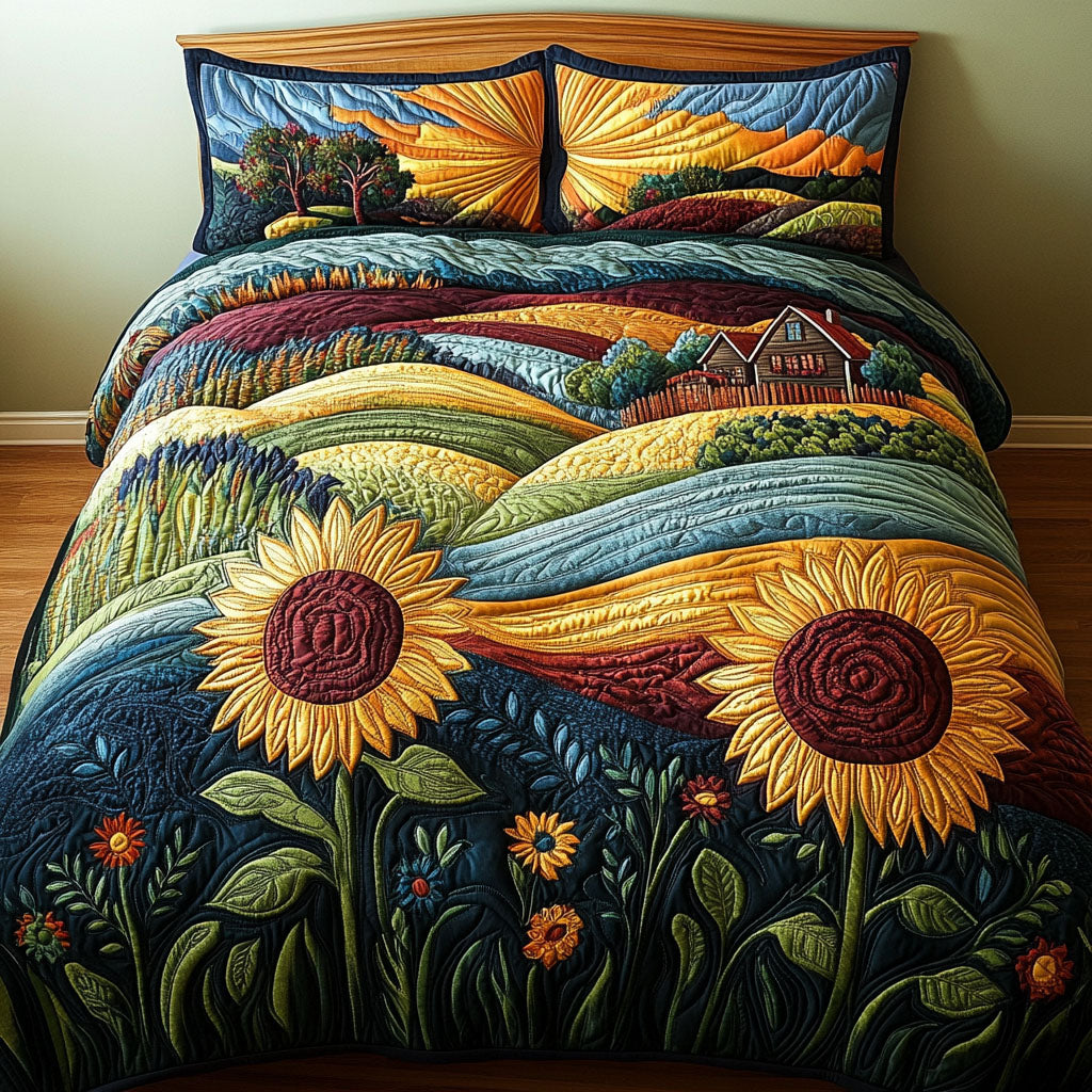 Windswept Fields Quilted Bedding Set Duvet Cover Merch Sunflower Gifts For Her Windswept Fields Quilted Bedding Set Duvet Cover Merch Sunflower Gifts For Her
