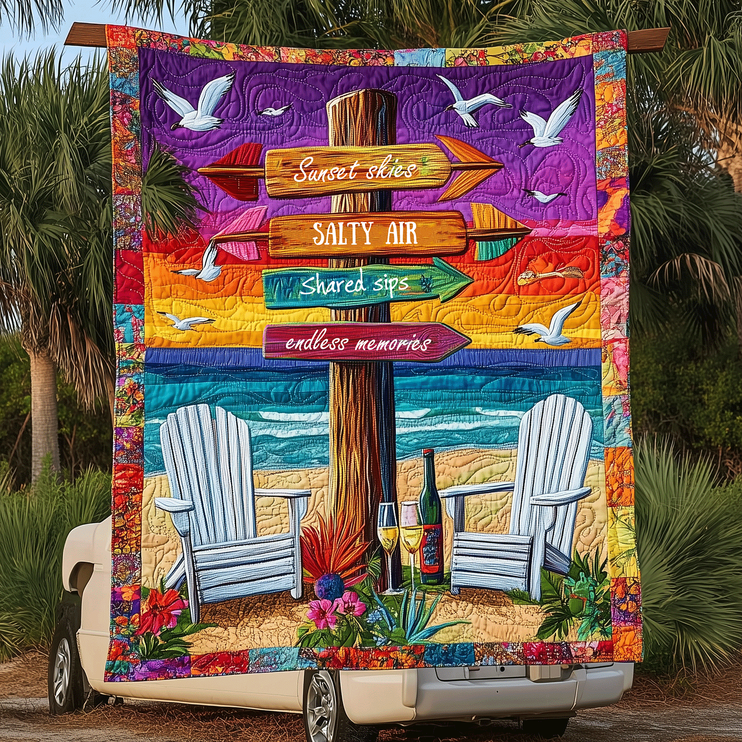 Wine by Waves Quilted Blanket Cute Throw Blanket Gifts For Beach Vacation Wine by Waves Quilted Blanket Cute Throw Blanket Gifts For Beach Vacation