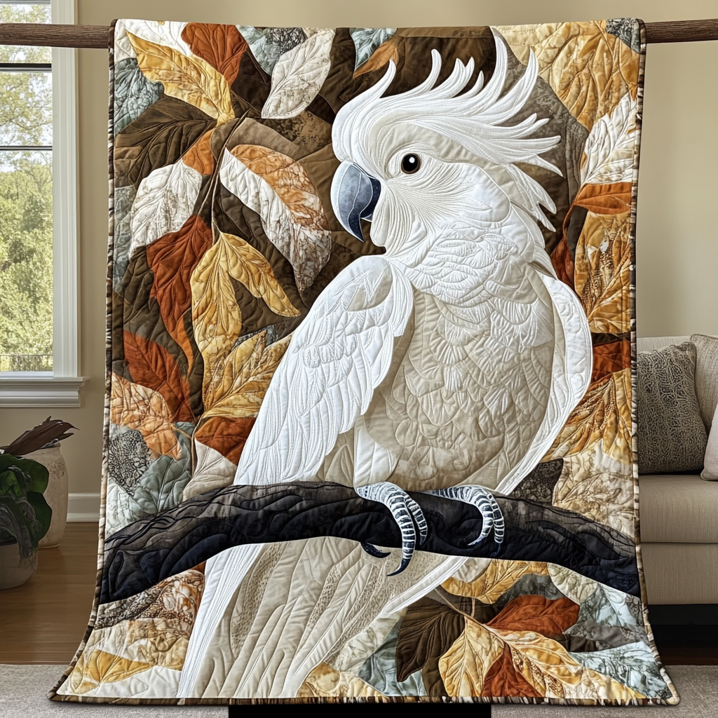 Winged Beauty Quilted Blanket Cute Throw Blanket Cockatoo Themed Gifts