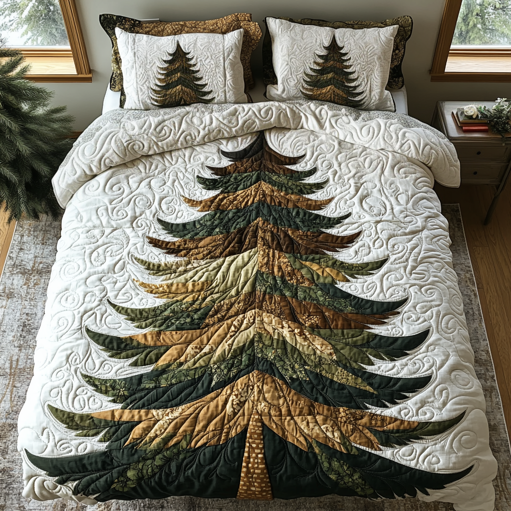 Winter Evergreen Glow Quilted Bedding Set Duvet Cover Bed Sheet Set Father Daughter Presents Winter Evergreen Glow Quilted Bedding Set Duvet Cover Bed Sheet Set Father Daughter Presents