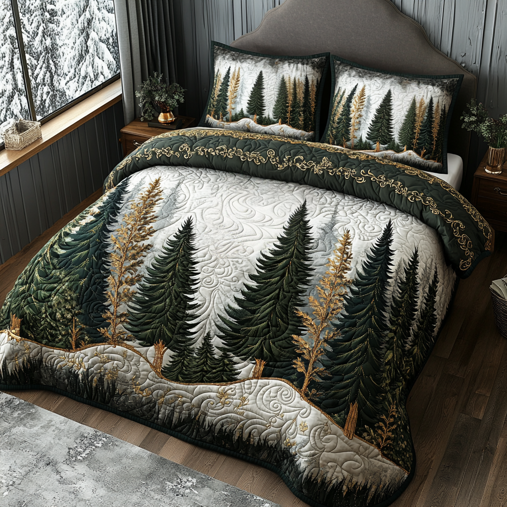 Winter Forest Path Quilted Bedding Set Duvet Cover Bed Sheet Set Mummy Daughter Gifts Winter Forest Path Quilted Bedding Set Duvet Cover Bed Sheet Set Mummy Daughter Gifts