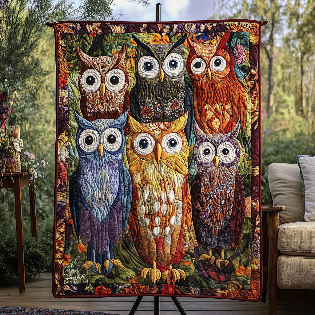 Wise Woods Quilted Blanket Cute Colorful Blanket Owl Theme Gifts Wise Woods Quilted Blanket Cute Colorful Blanket Owl Theme Gifts