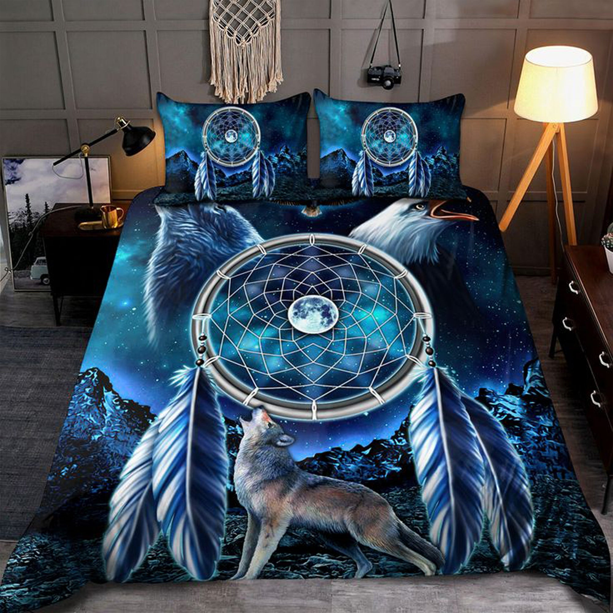 Wolf Eagle Native Dream Catcher Bedding Set Duvet Set Eagle Wolf Themed Gifts Wolf Eagle Native Dream Catcher Bedding Set Duvet Set Eagle Wolf Themed Gifts