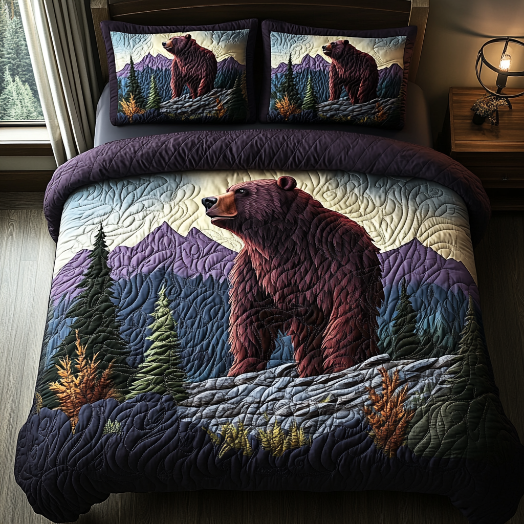 Woodland Guardian Quilted Bedding Set Duvet Cover Bedspread Bear Themed Gifts Woodland Guardian Quilted Bedding Set Duvet Cover Bedspread Bear Themed Gifts