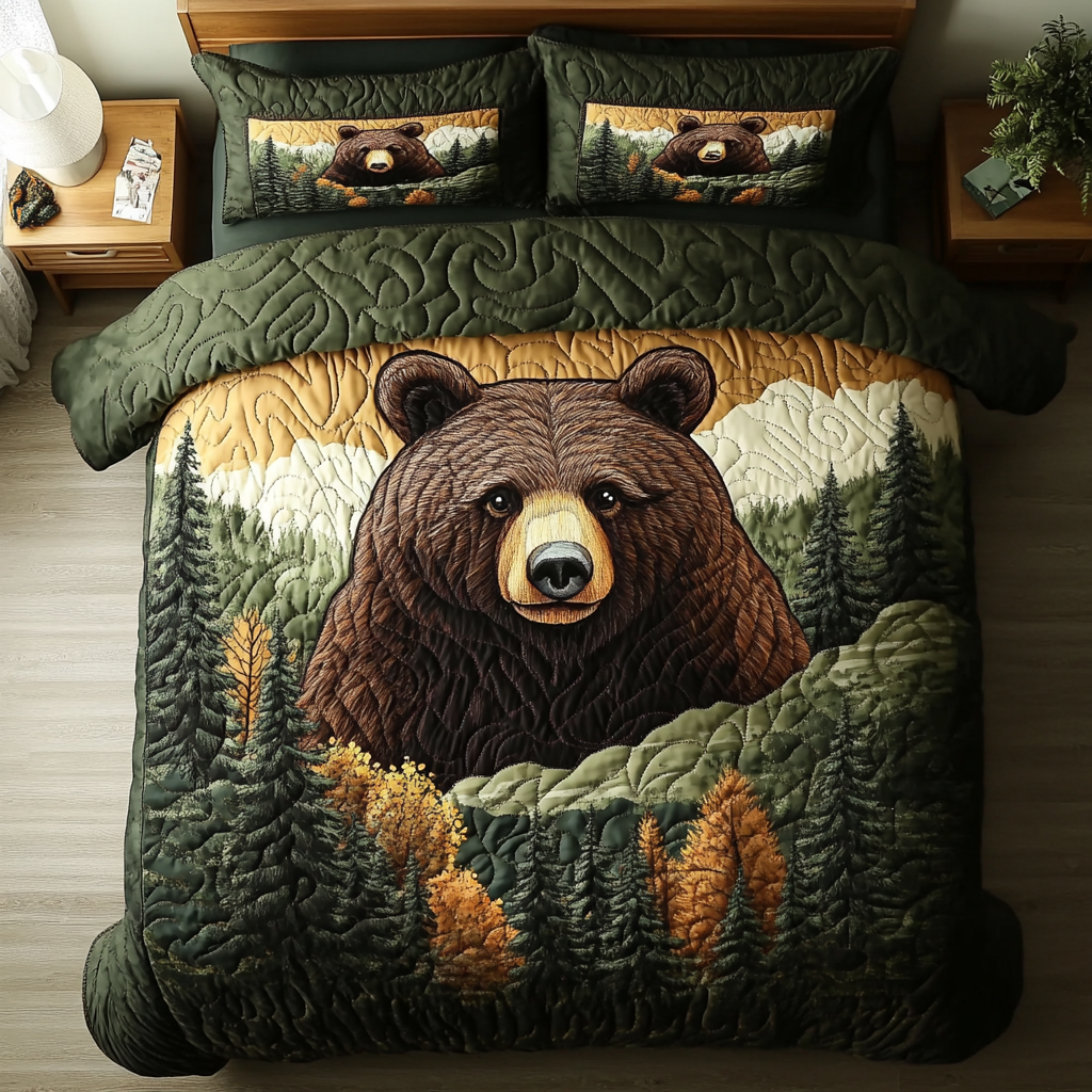 Woodland King Quilted Bedding Set Duvet Cover Bed Sheet Set Bear Gifts For Her Woodland King Quilted Bedding Set Duvet Cover Bed Sheet Set Bear Gifts For Her