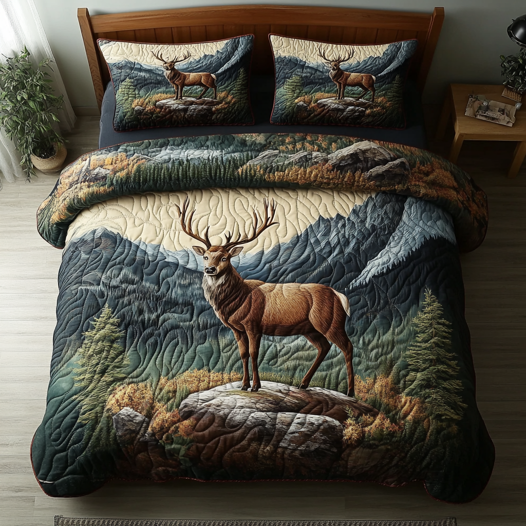Woodland Majesty Quilted Bedding Set Duvet Cover Bed Sheet Set Gifts For Deer Hunters Woodland Majesty Quilted Bedding Set Duvet Cover Bed Sheet Set Gifts For Deer Hunters