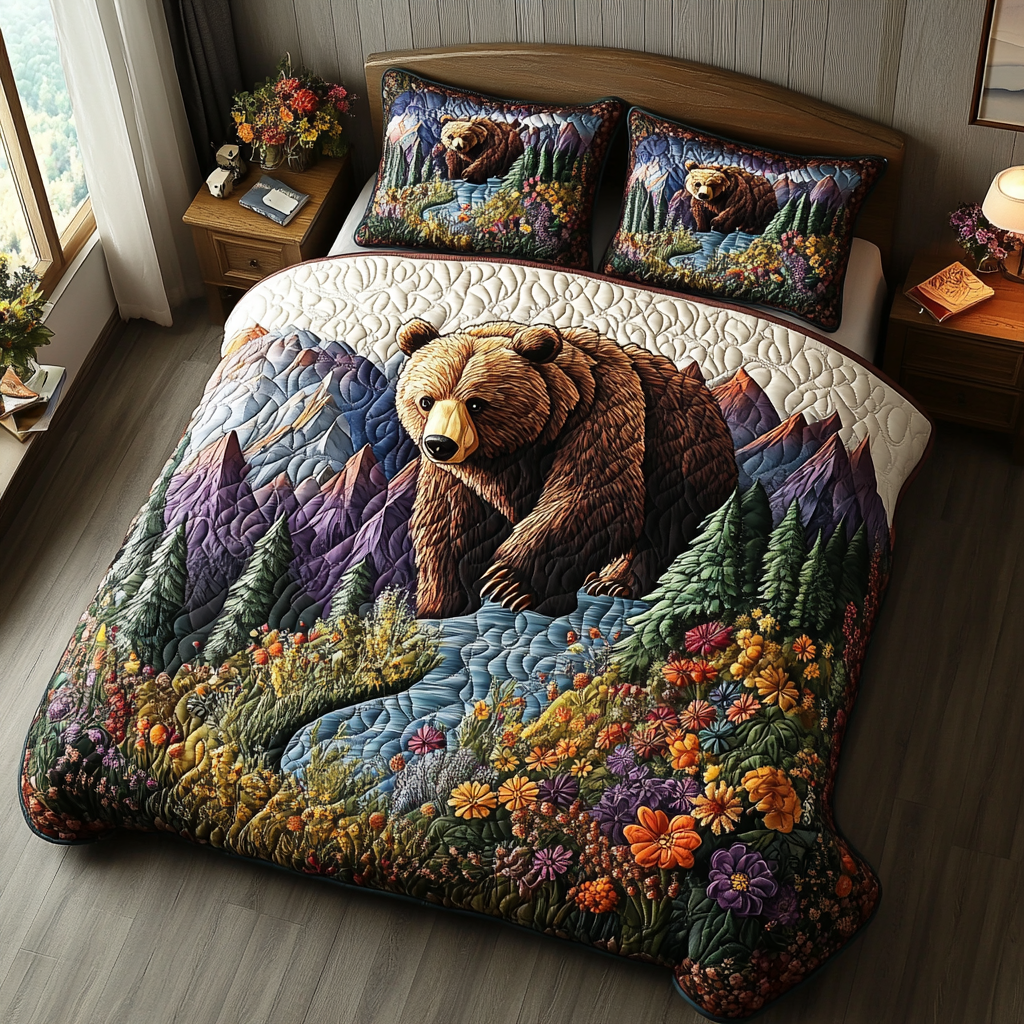 Woodland Titan Quilted Bedding Set Duvet Cover Bedspread Gift Ideas For Bear Lovers Woodland Titan Quilted Bedding Set Duvet Cover Bedspread Gift Ideas For Bear Lovers
