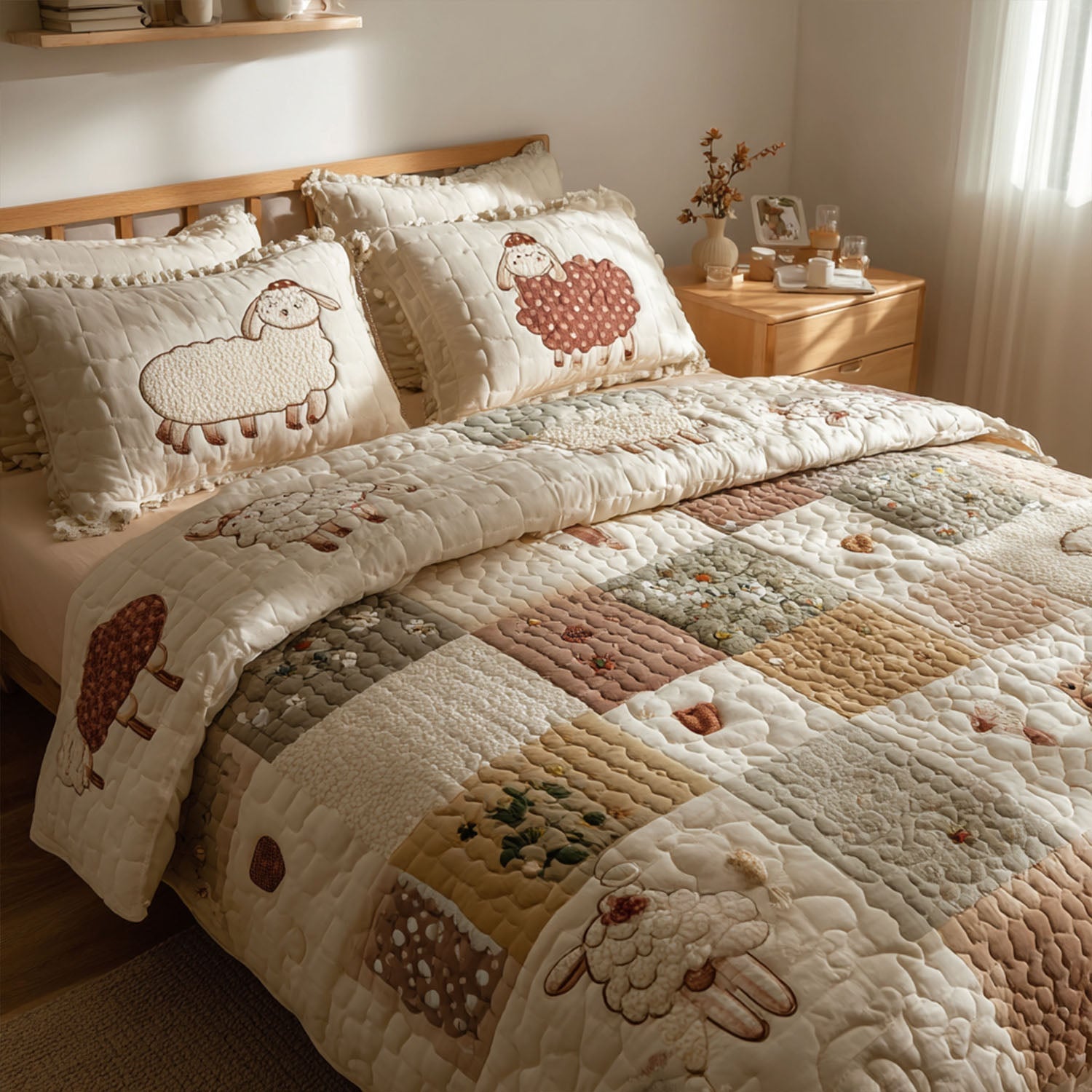 Wooly Charm Quilted Bedding Set Duvet Cover Bed Sheet Set Gifts For A Sheep Farmer Wooly Charm Quilted Bedding Set Duvet Cover Bed Sheet Set Gifts For A Sheep Farmer