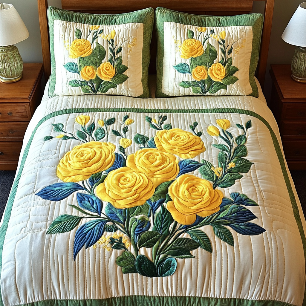 Yellow Radiance Quilted Bedding Set Duvet Cover Bedspread Christmas Floral Gifts Ros Yellow Radiance Quilted Bedding Set Duvet Cover Bedspread Christmas Floral Gifts Ros