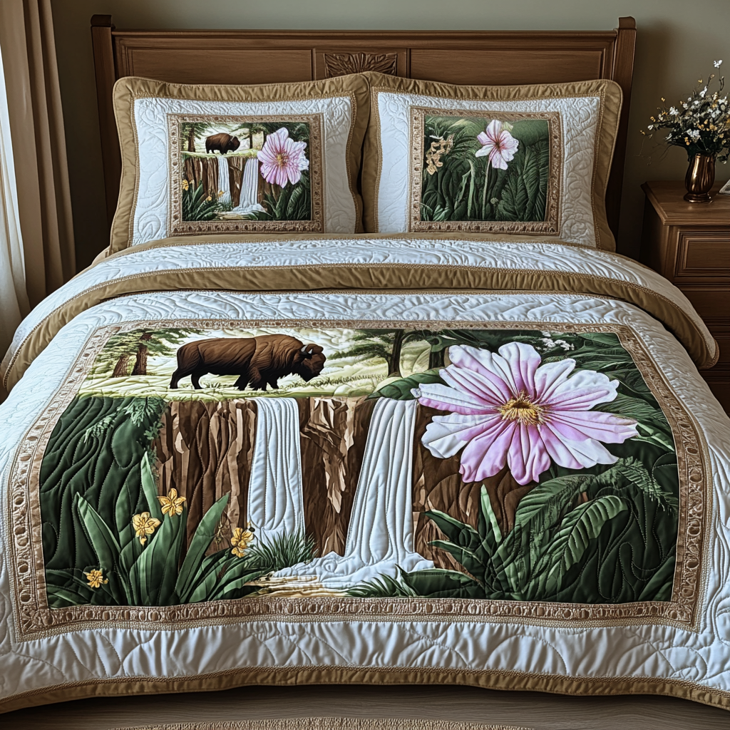 Yellowstone Bison and Wildflower Quilted Bedding Set Duvet Cover Bedspread Best Gifts For Teens Yellowstone Bison and Wildflower Quilted Bedding Set Duvet Cover Bedspread Best Gifts For Teens